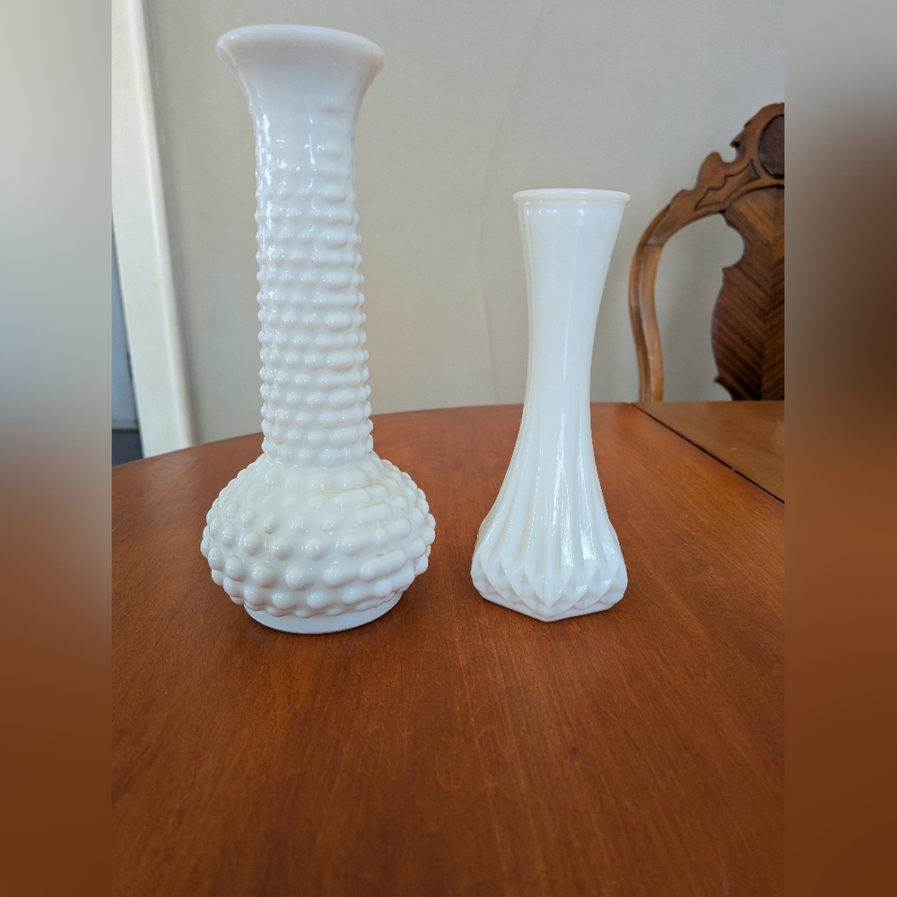 Vintage E O Brody Milk Glass Hobnail Bud Vase, Hoosier 4063 Milk Glass Vase